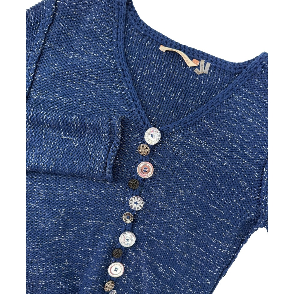 Soft Surroundings Blue Metallic Shimmer Mismatched Button High-Low Cardigan S